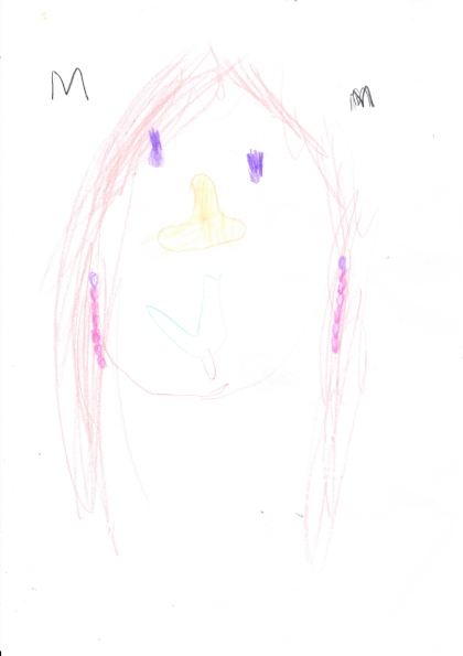 Buntes Kinderbild eines Gesichts mit verschiedenen Farben und Formen.